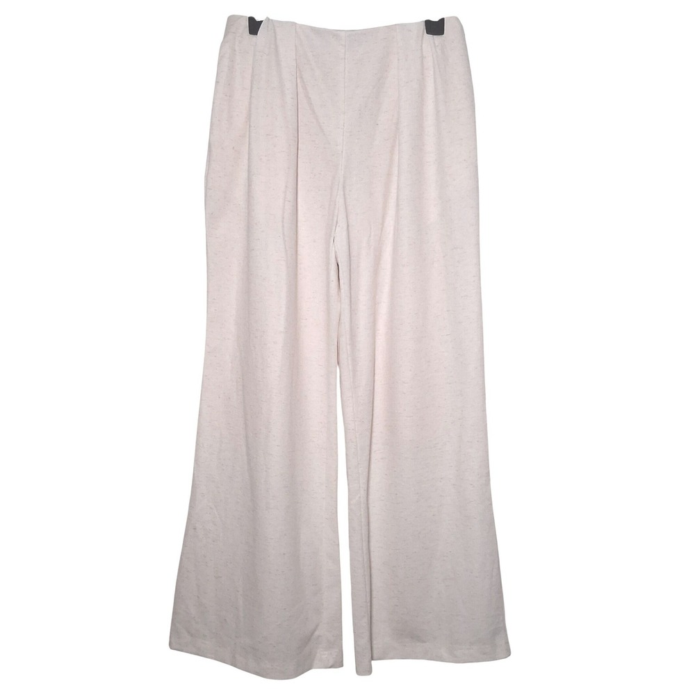 NWT OGL Airy Stretch Linen Wide Flare Pants M/P White Pleated High Waist Pockets - Picture 9 of 11